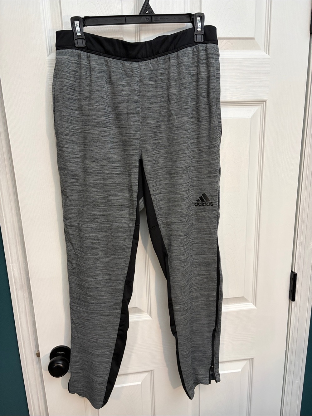 adidas Gray and Black Men's Athletic Joggers with Side Zippers